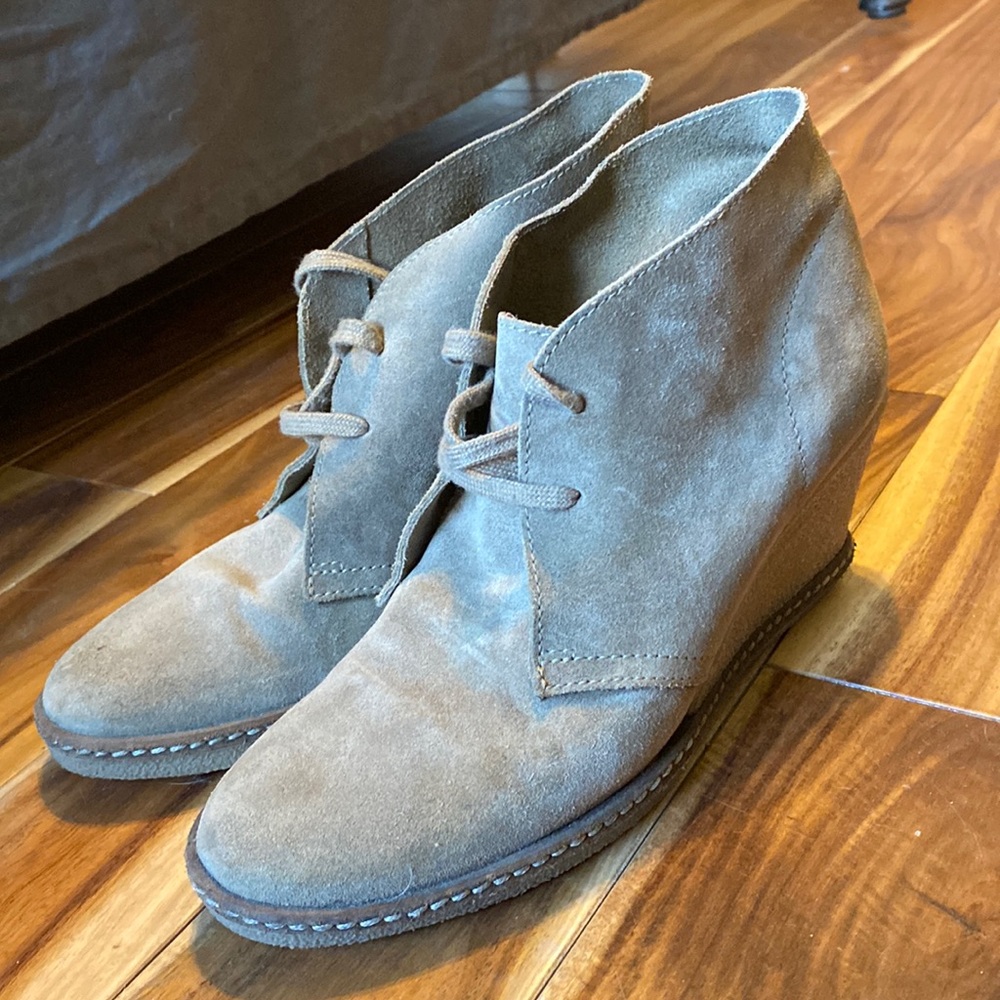 J. Crew suede wedge shoes with ties (size 7??)